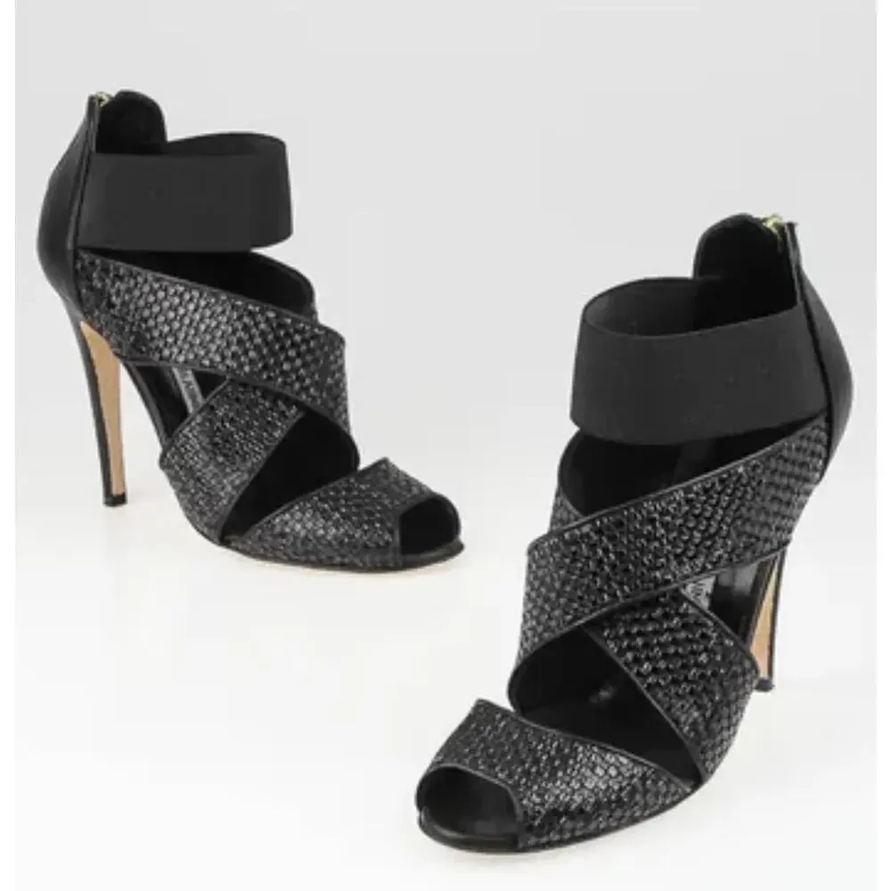 MANOLO BLAHNIK Black Patent Leather Woven Terreo High Heel Sandals $995 EU 39 - Picture 2 of 12